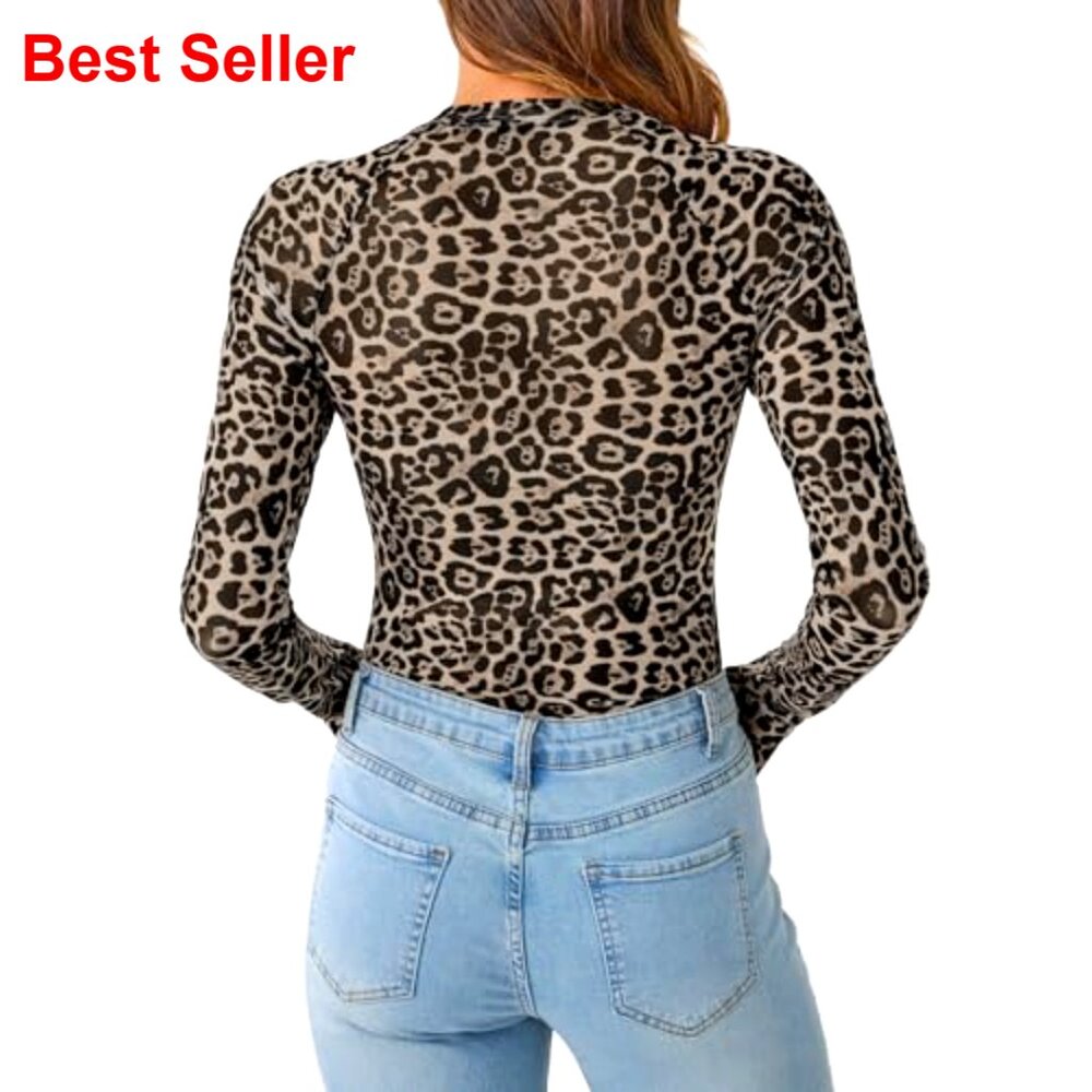 Mesh Sheer Lace Long Sleeve Top Slim Fitted See Through Floral Print - Picture 4 of 5